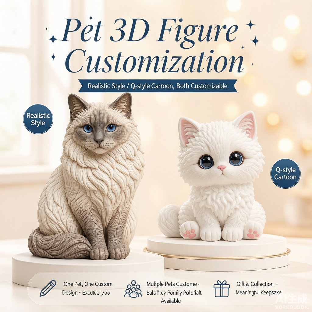 Custom pet memorial 3D figurine from photo by Joyfulpop