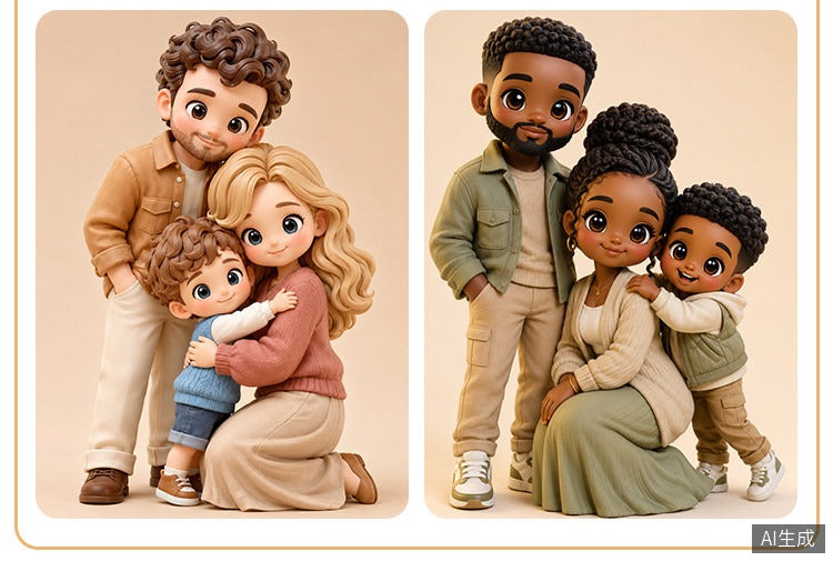 Custom family 3D portrait figurine from photo by Joyfulpop