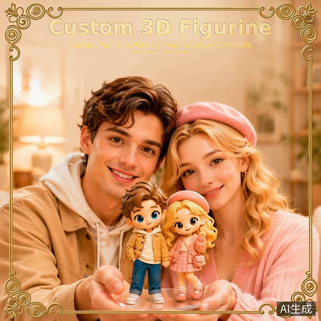 Custom couple 3D figurine sculpted from photo by Joyfulpop