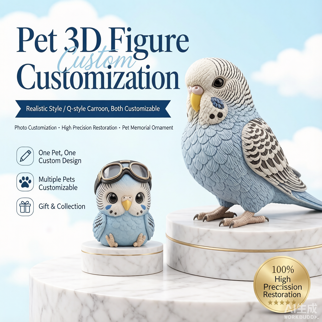 Custom pet memorial 3D figurine from photo by Joyfulpop