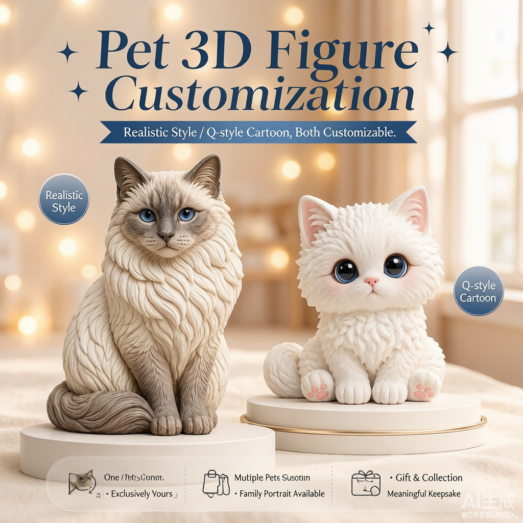 Custom pet memorial 3D figurine from photo by Joyfulpop
