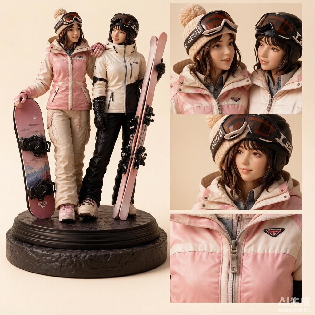 Custom ski-themed 3D figurine in winter gear from photo by Joyfulpop