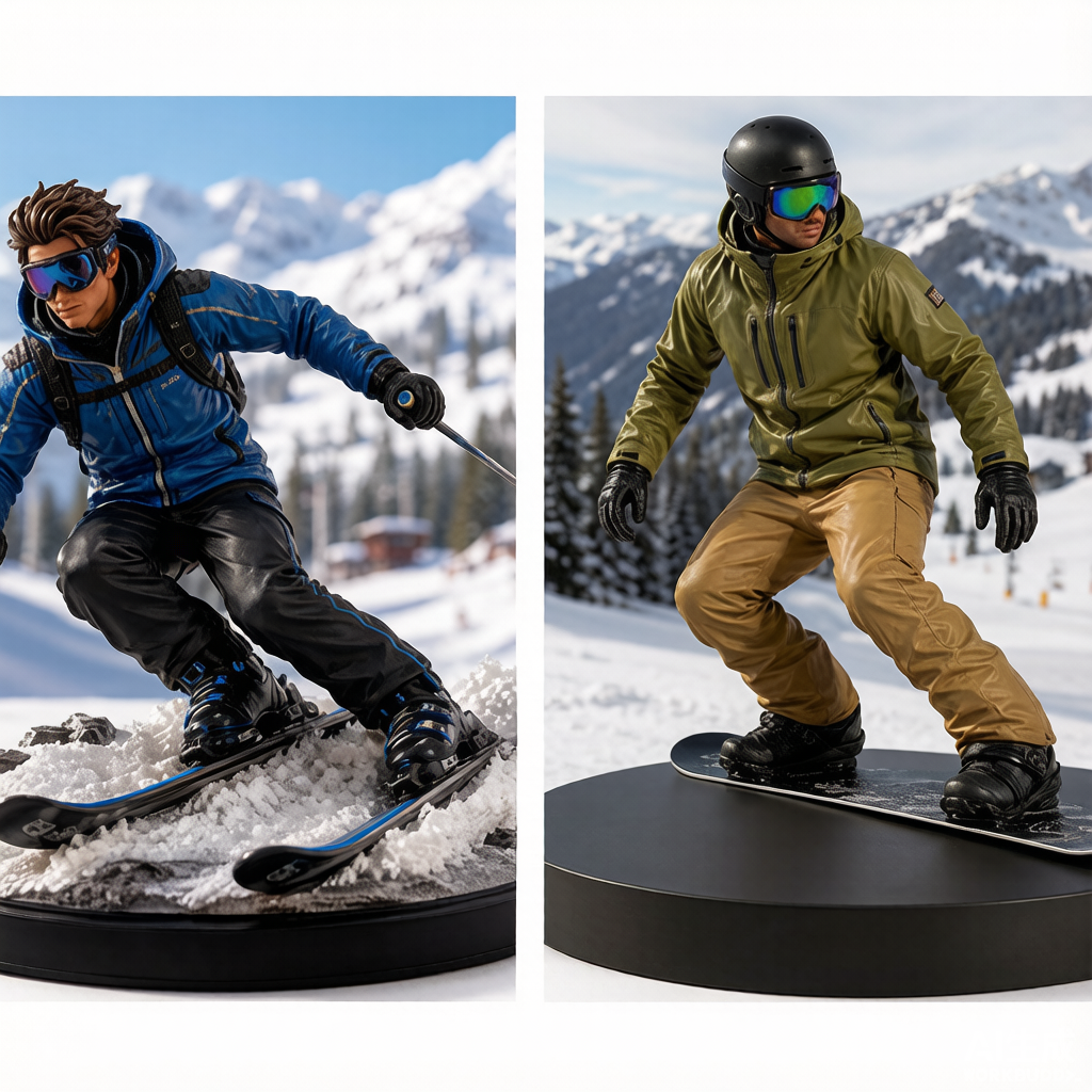 Custom ski-themed 3D figurine in winter gear from photo by Joyfulpop