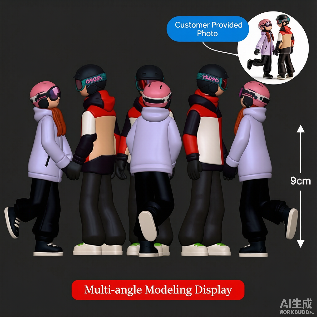 Custom ski-themed 3D figurine in winter gear from photo by Joyfulpop