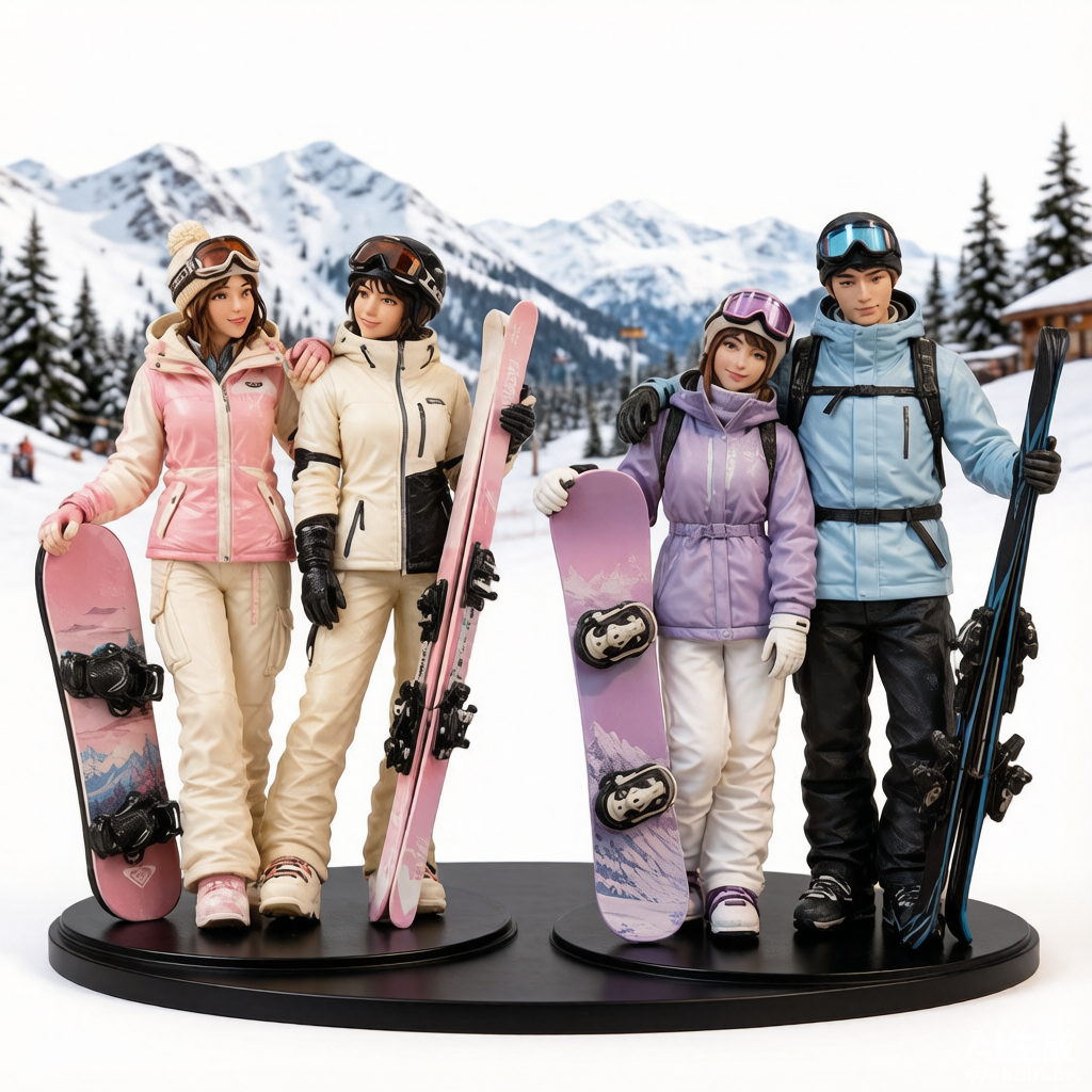 Custom ski-themed 3D figurine in winter gear from photo by Joyfulpop