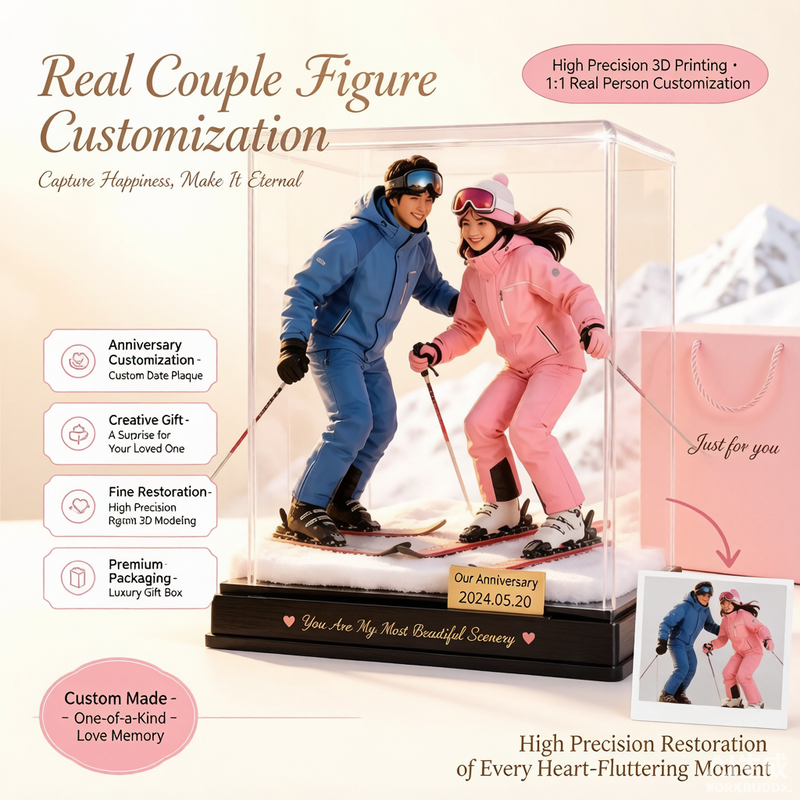 Custom ski-themed 3D figurine in winter gear from photo by Joyfulpop