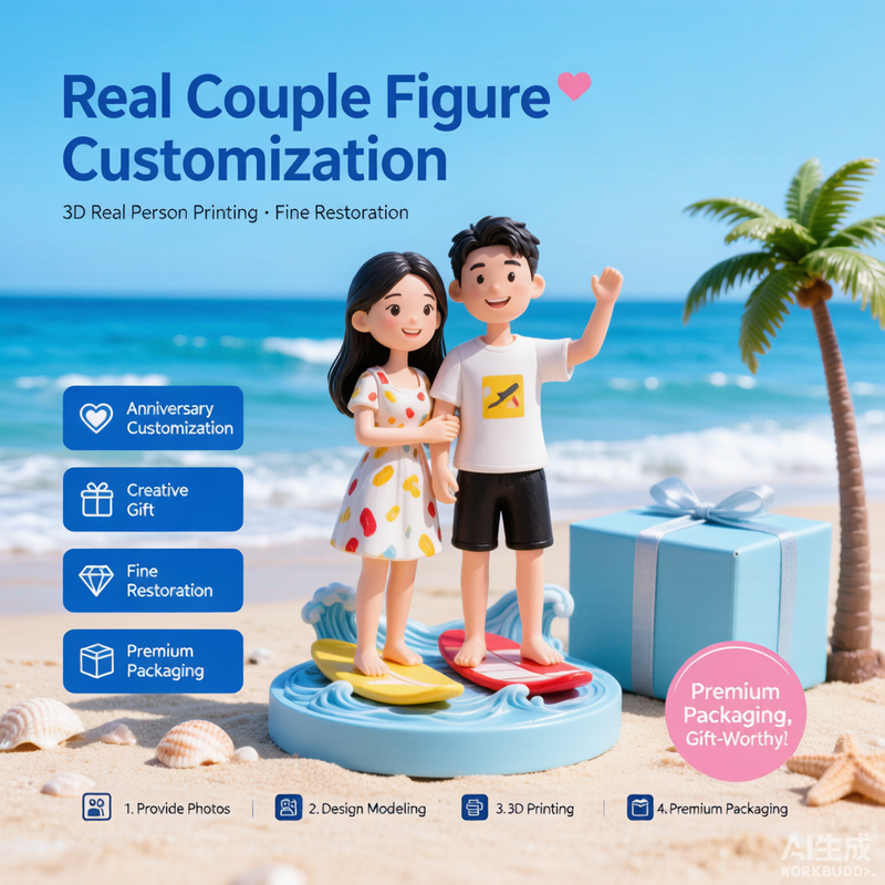 Custom couple 3D figurine sculpted from photo by Joyfulpop