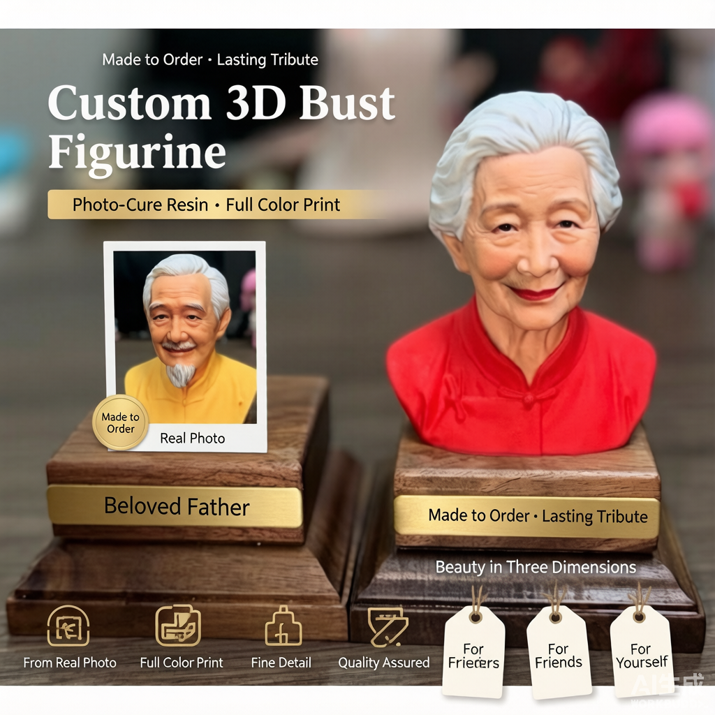 Custom elderly memorial 3D figurine from photo by Joyfulpop