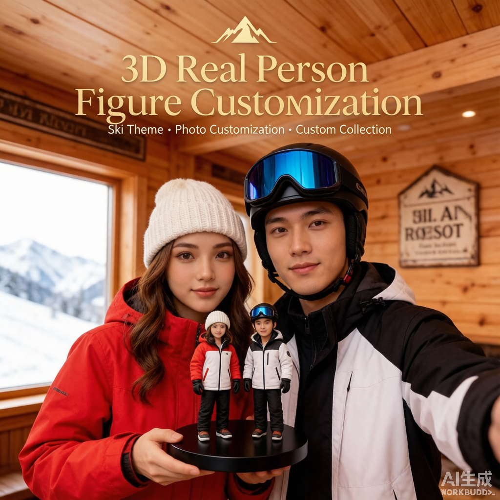 Custom ski-themed 3D figurine in winter gear from photo by Joyfulpop