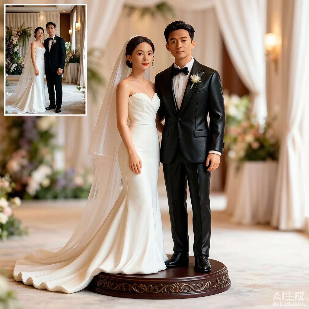 Custom couple 3D figurine sculpted from photo by Joyfulpop