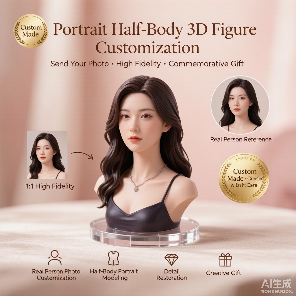 Custom half-body 3D bust figurine from photo by Joyfulpop