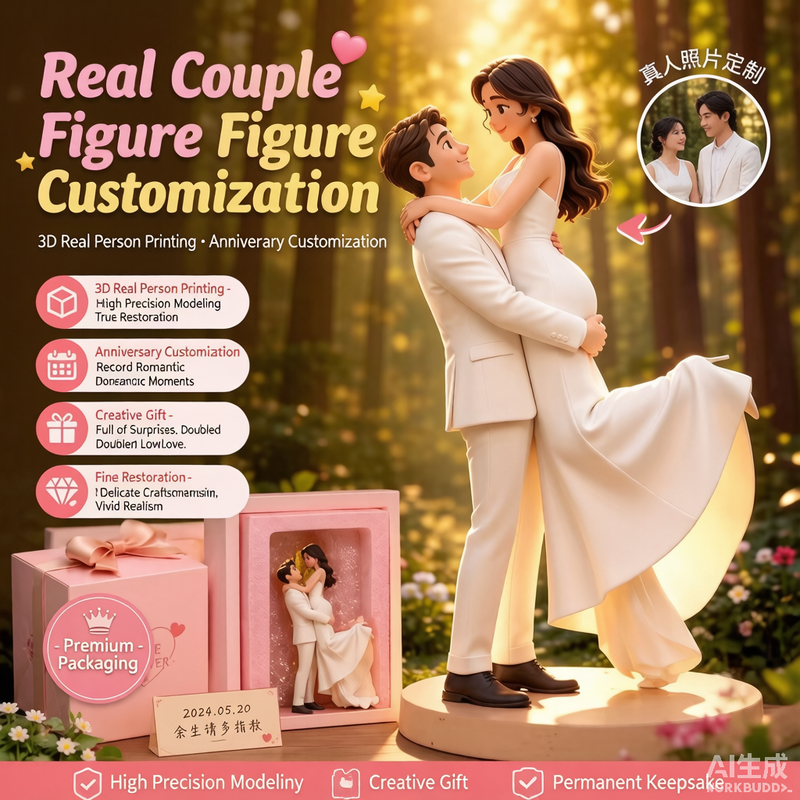 Custom couple 3D figurine sculpted from photo by Joyfulpop