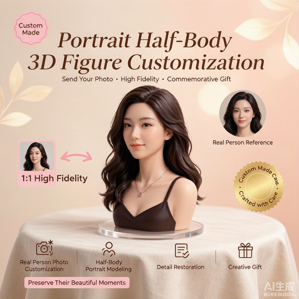 Custom half-body 3D bust figurine from photo by Joyfulpop
