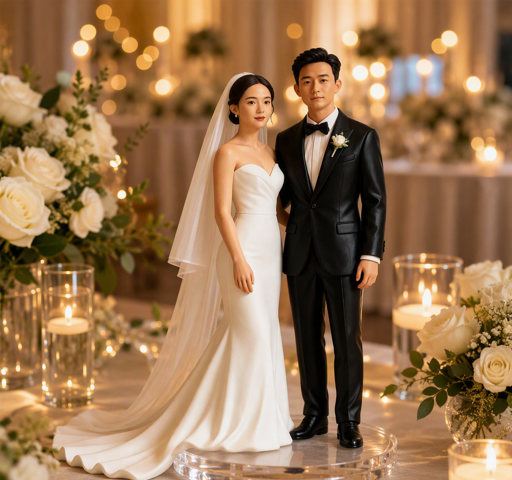 Custom couple 3D figurine sculpted from photo by Joyfulpop